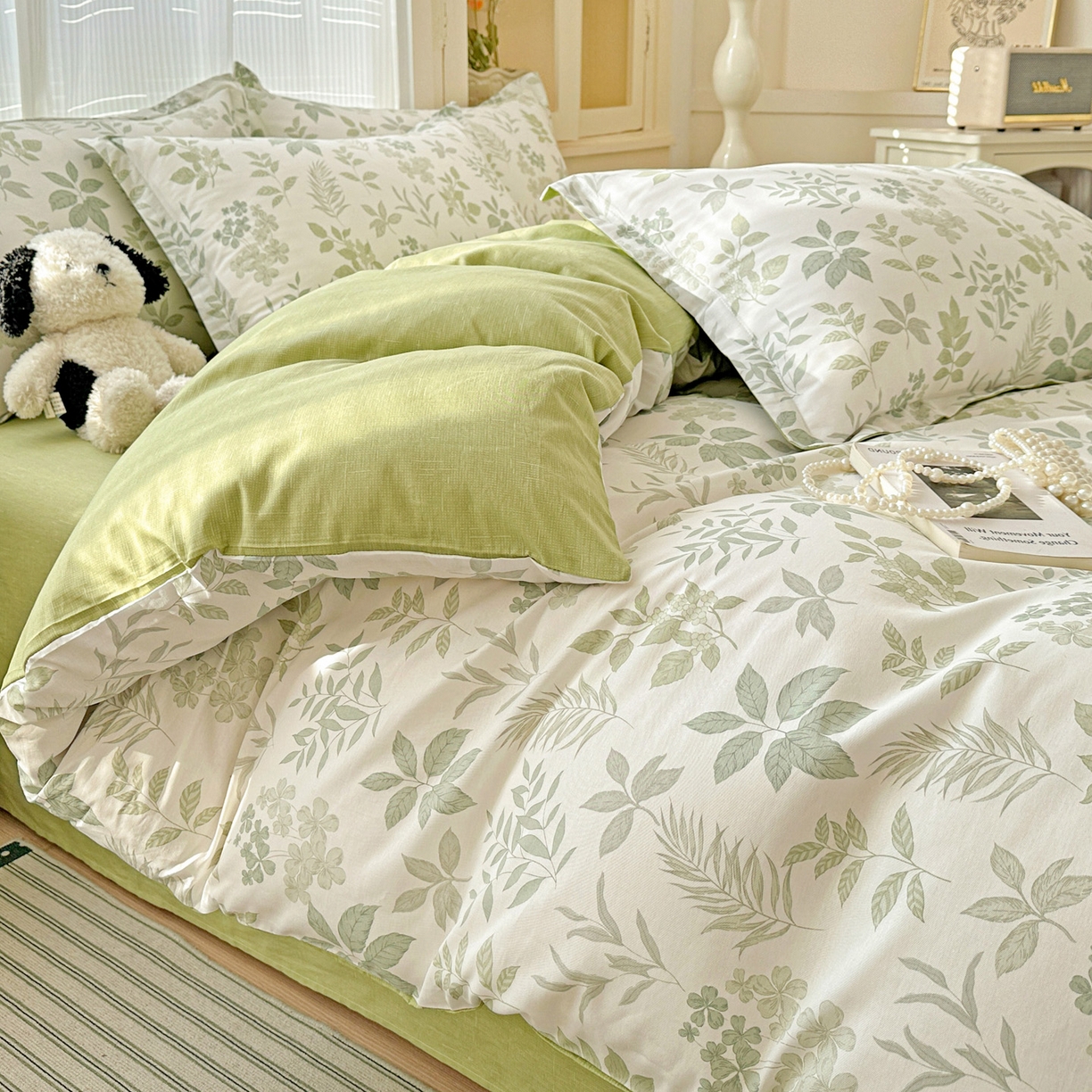 91家纺网 家纺一手货源 找家纺 春雨家居 2026新款全棉印花ins减龄可爱小清新单被套 洛克庄园-绿