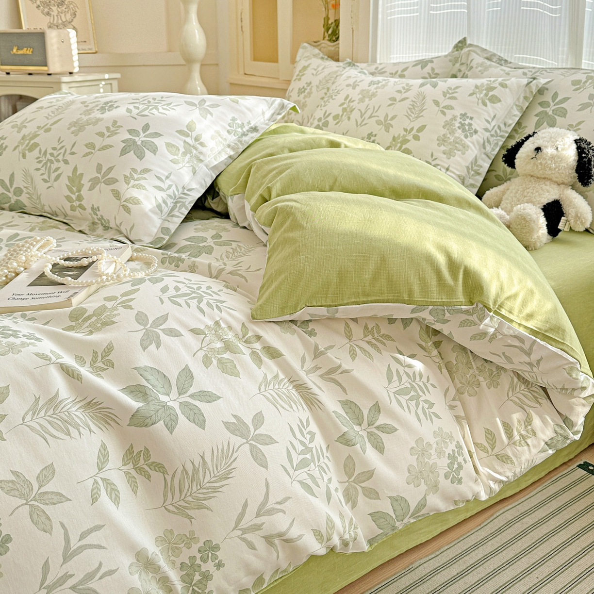 91家纺网 家纺一手货源 找家纺 春雨家居 2026新款全棉印花ins减龄可爱小清新单被套 洛克庄园-绿