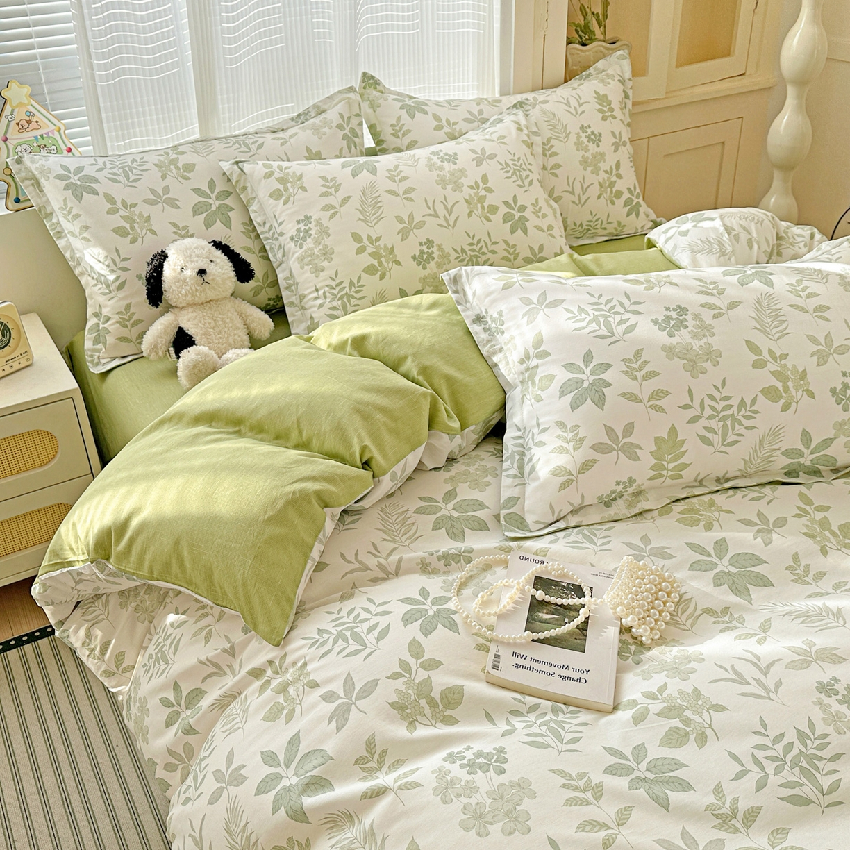 91家纺网 家纺一手货源 找家纺 春雨家居 2026新款全棉印花ins减龄可爱小清新单被套 洛克庄园-绿