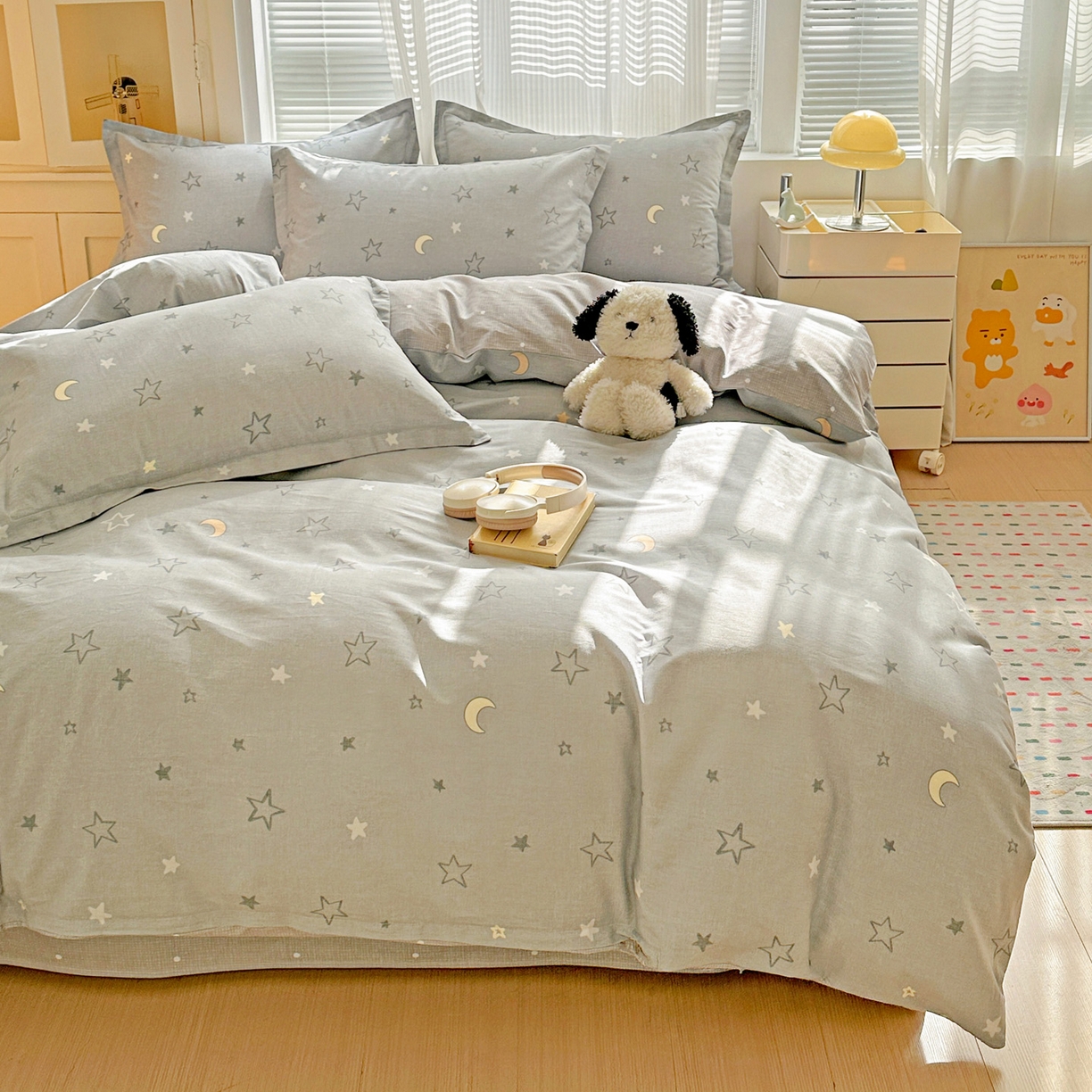 91家纺网 家纺一手货源 找家纺 春雨家居 2026新款全棉印花ins减龄可爱小清新单被套 暮洛星