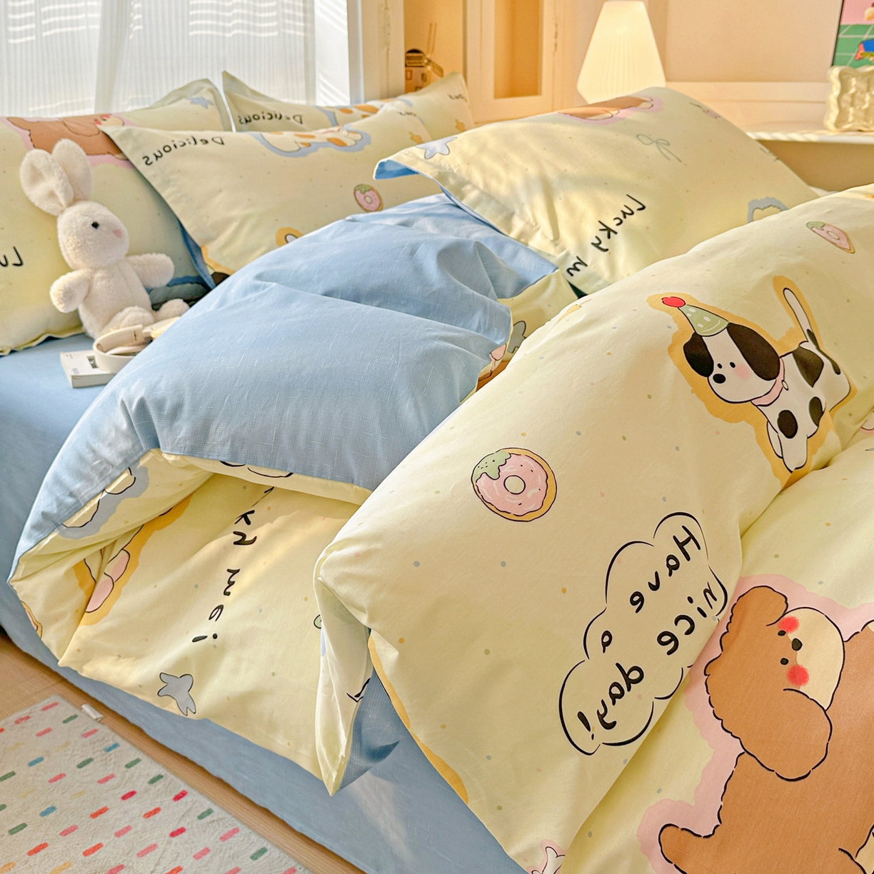 春雨家居 2026新款全棉印花ins减龄可爱小清新单被套 奶油羞羞狗