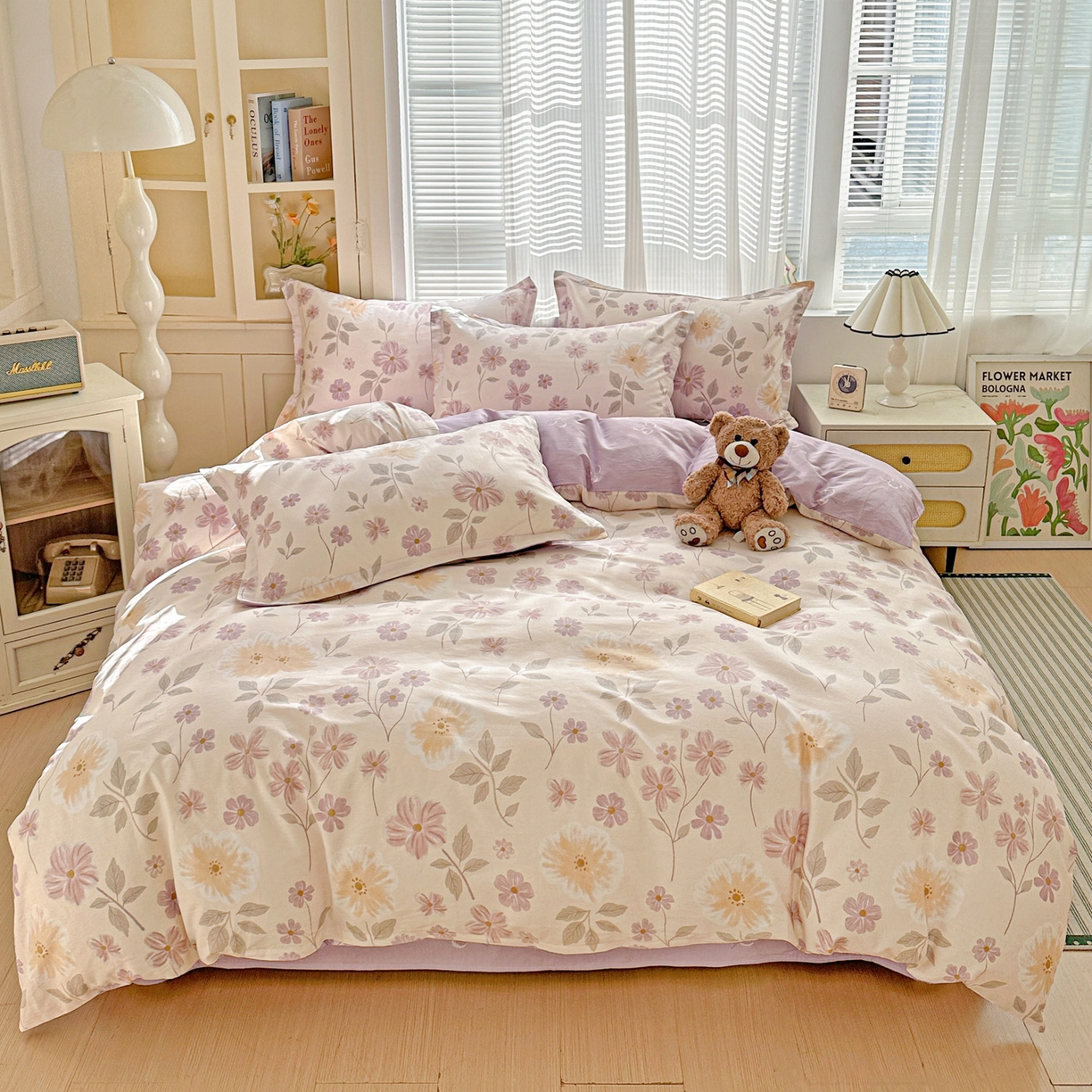 91家纺网 家纺一手货源 找家纺 春雨家居 2026新款全棉印花ins减龄可爱小清新单被套 秋日确幸-豆沙