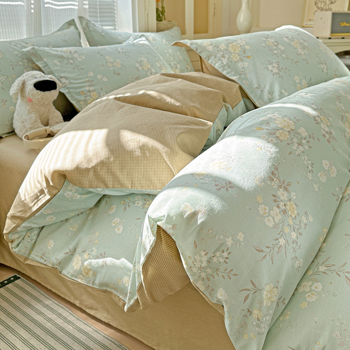 春雨家居 2026新款全棉印花ins减龄可爱小清新单被套 苏林-绿