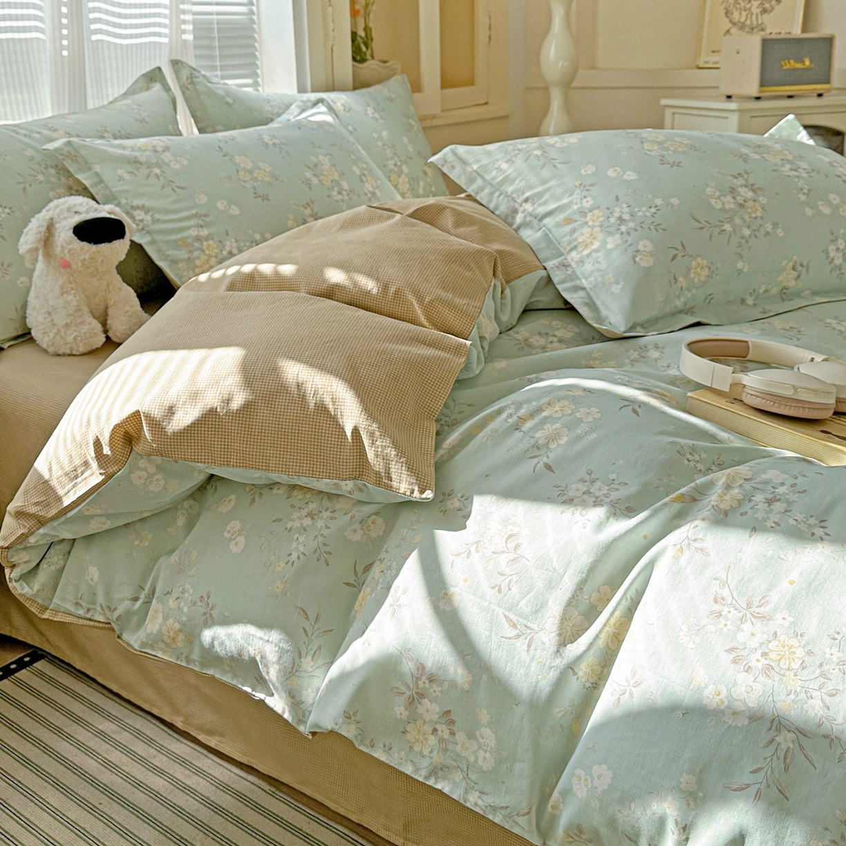 91家纺网 家纺一手货源 找家纺 春雨家居 2026新款全棉印花ins减龄可爱小清新单被套 苏林-绿