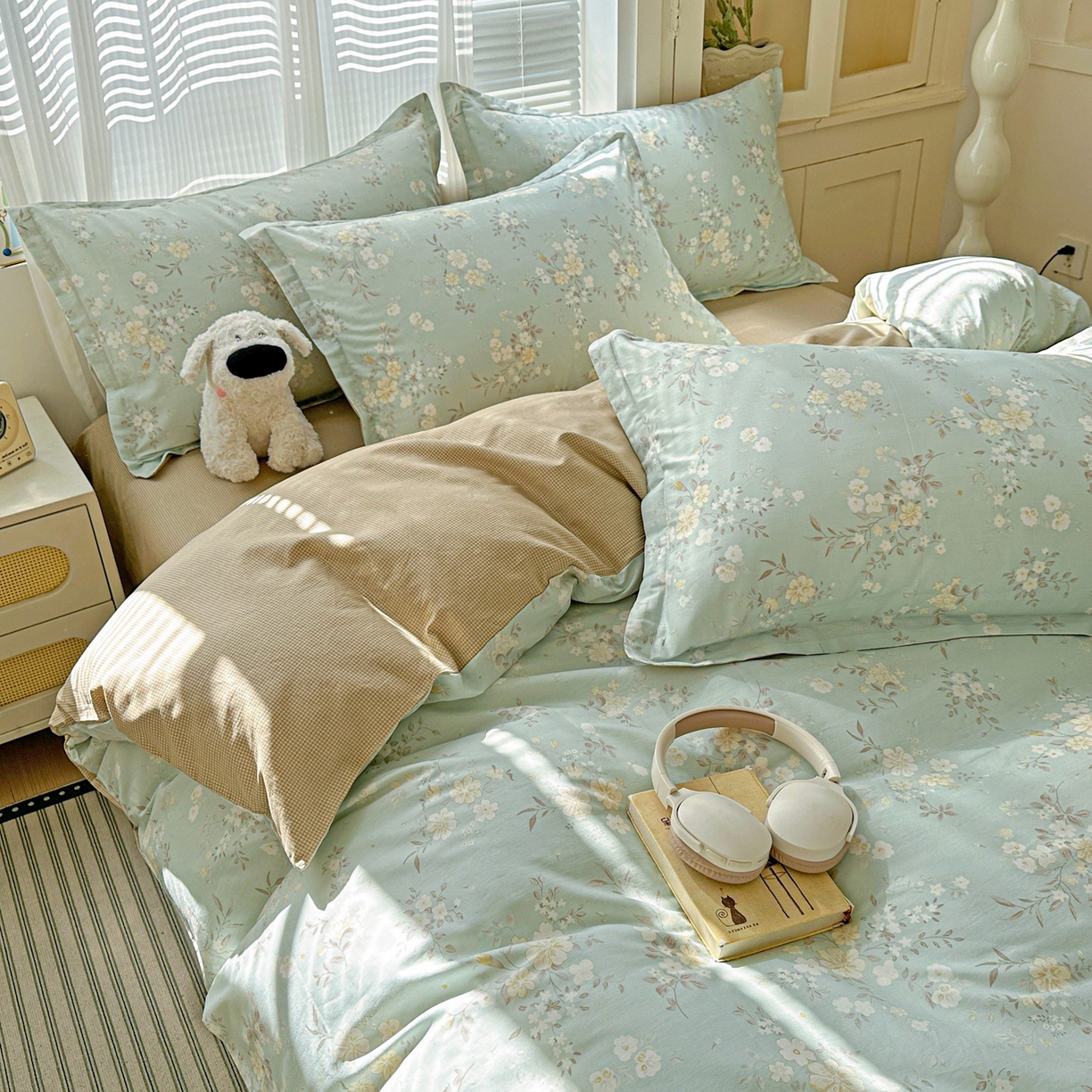 91家纺网 家纺一手货源 找家纺 春雨家居 2026新款全棉印花ins减龄可爱小清新单被套 苏林-绿