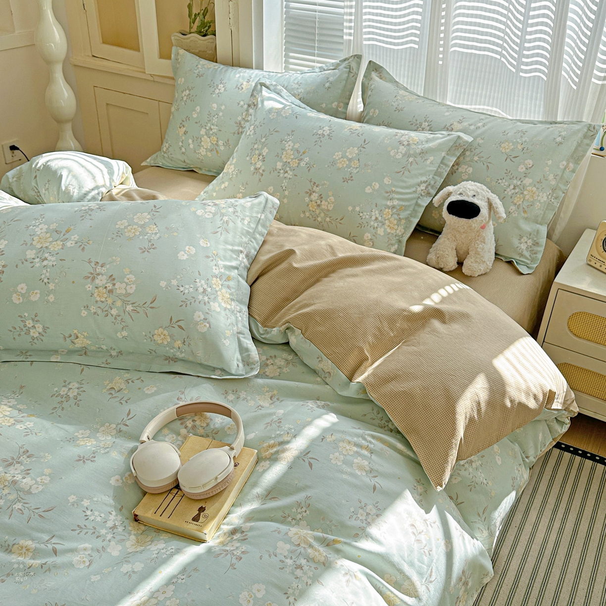 91家纺网 家纺一手货源 找家纺 春雨家居 2026新款全棉印花ins减龄可爱小清新单被套 苏林-绿