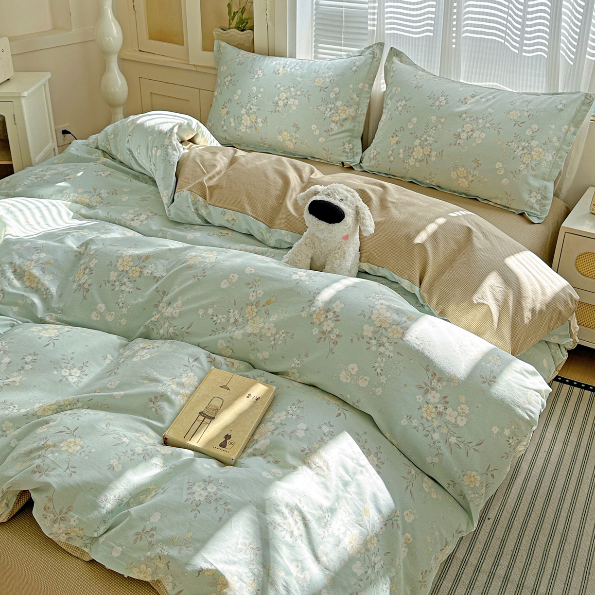 91家纺网 家纺一手货源 找家纺 春雨家居 2026新款全棉印花ins减龄可爱小清新单被套 苏林-绿