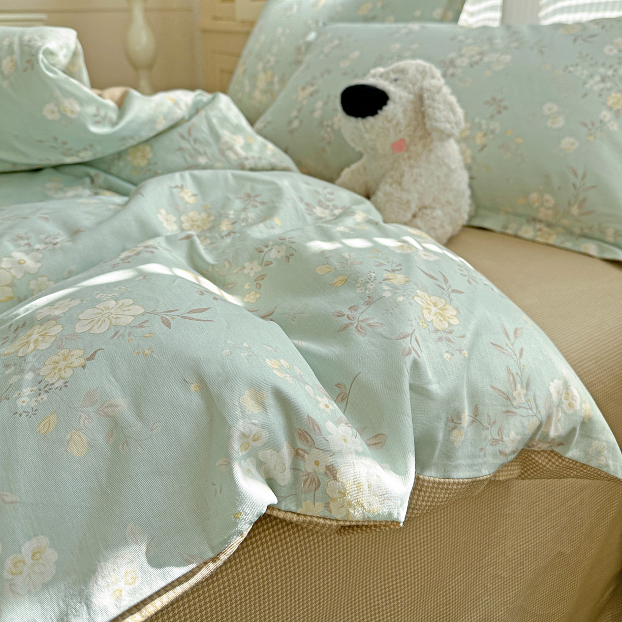 91家纺网 家纺一手货源 找家纺 春雨家居 2026新款全棉印花ins减龄可爱小清新单被套 苏林-绿