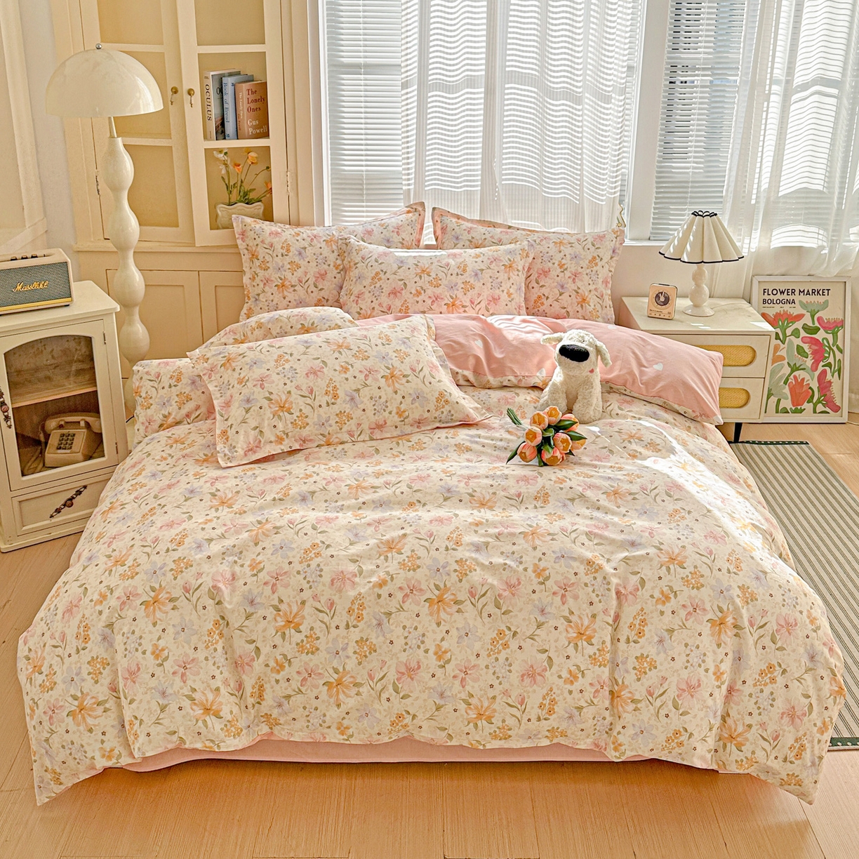 91家纺网 家纺一手货源 找家纺 春雨家居 2026新款全棉印花ins减龄可爱小清新单被套 苏糖-粉