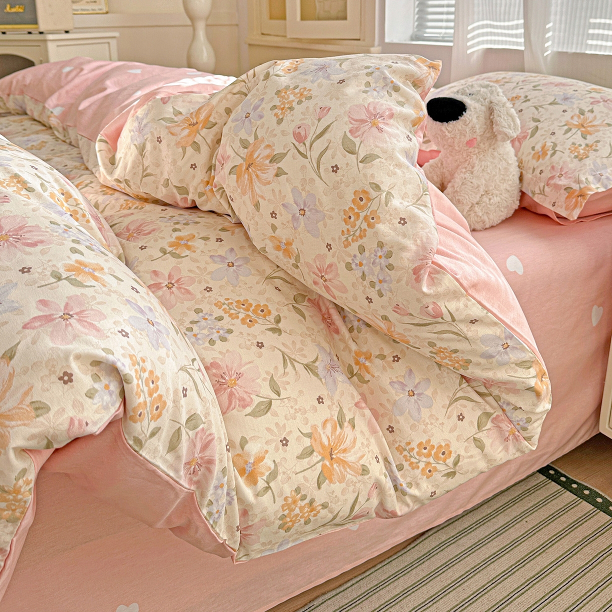 91家纺网 家纺一手货源 找家纺 春雨家居 2026新款全棉印花ins减龄可爱小清新单被套 苏糖-粉