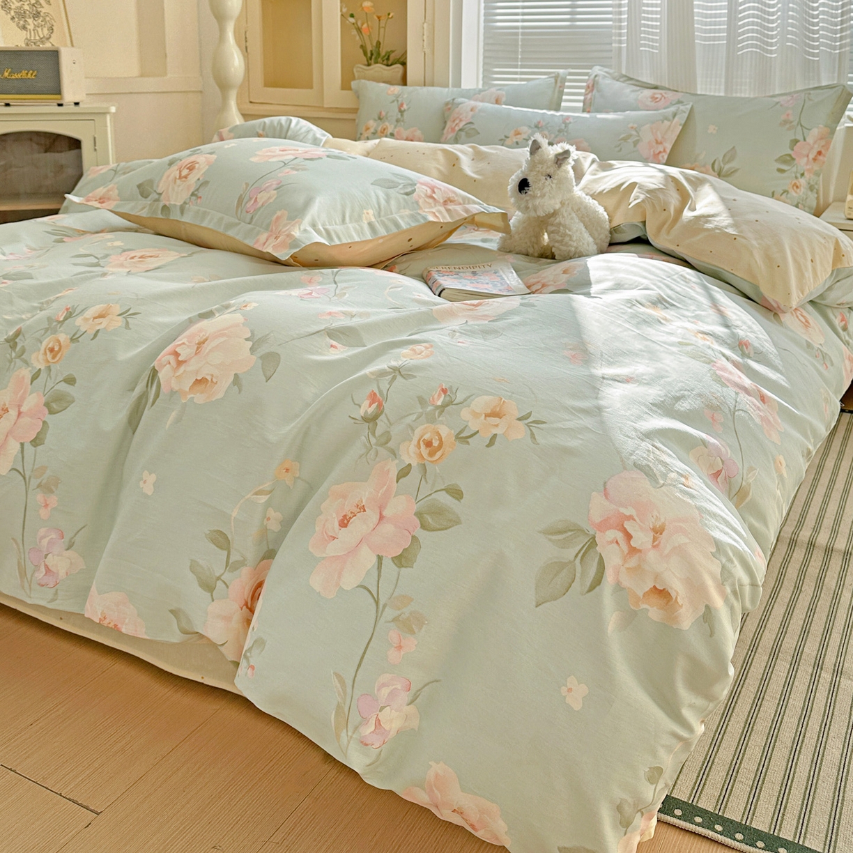 91家纺网 家纺一手货源 找家纺 春雨家居 2026新款全棉印花ins减龄可爱小清新单被套 夏日花莳