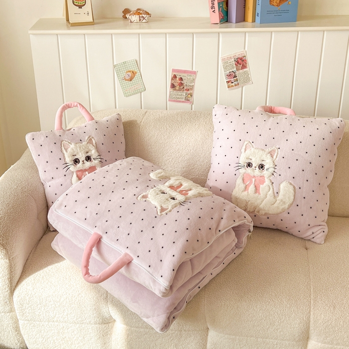 91家纺网 家纺一手货源 找家纺 番茄+ 2025新款牛奶绒哈基米抱枕被 哈基米-波点粉