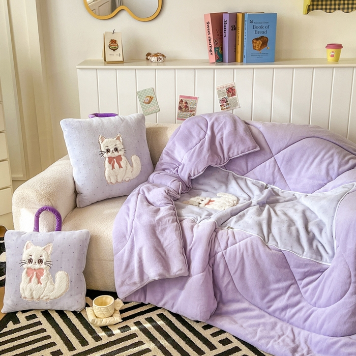 91家纺网 家纺一手货源 找家纺 番茄+ 2025新款牛奶绒哈基米抱枕被 哈基米-波点紫