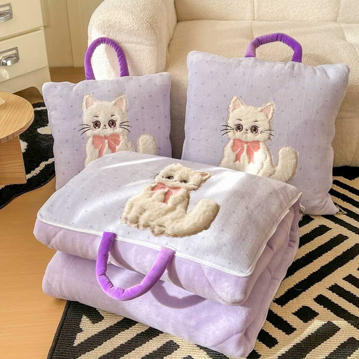 91家纺网 家纺一手货源 找家纺 番茄+ 2025新款牛奶绒哈基米抱枕被 哈基米-波点紫