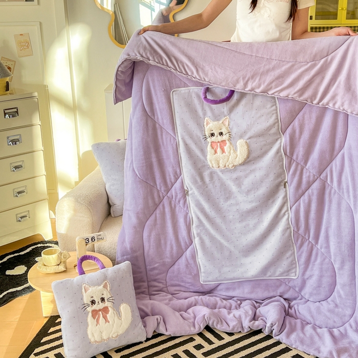 91家纺网 家纺一手货源 找家纺 番茄+ 2025新款牛奶绒哈基米抱枕被 哈基米-波点紫