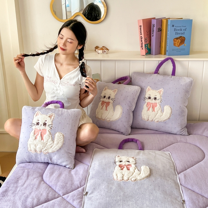 91家纺网 家纺一手货源 找家纺 番茄+ 2025新款牛奶绒哈基米抱枕被 哈基米-波点紫