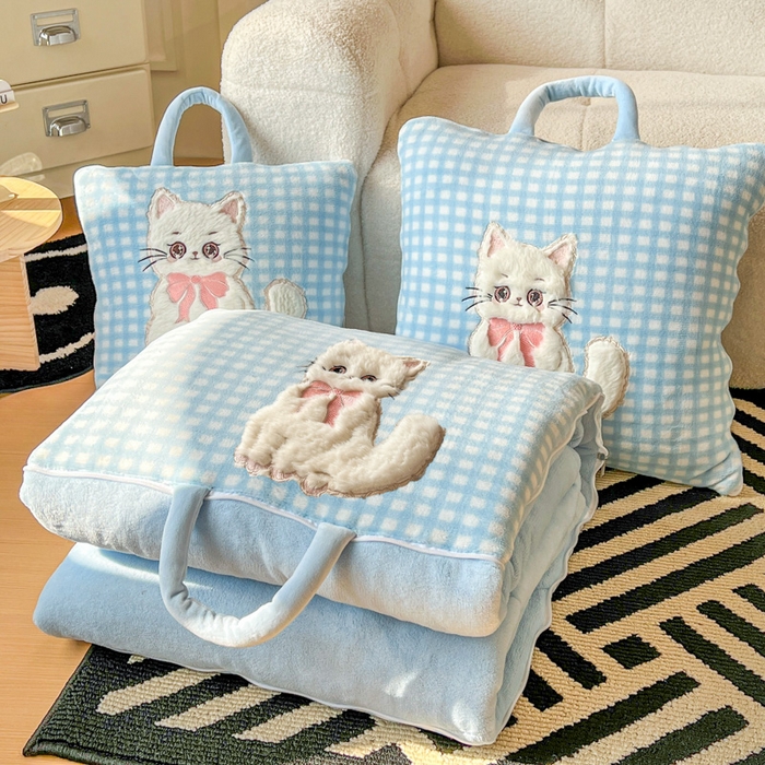 91家纺网 家纺一手货源 找家纺 番茄+ 2025新款牛奶绒哈基米抱枕被 哈基米-格蓝