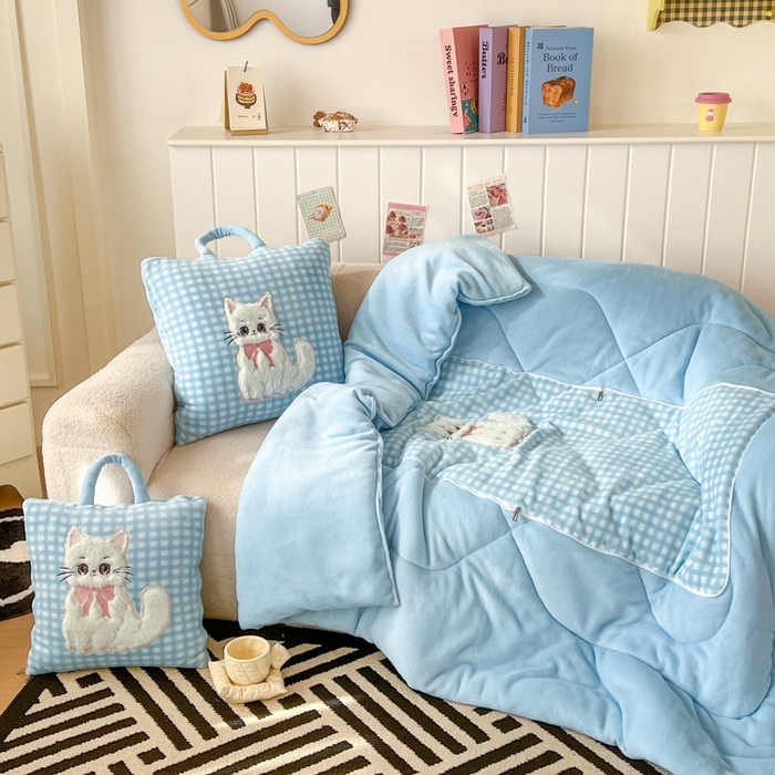 91家纺网 家纺一手货源 找家纺 番茄+ 2025新款牛奶绒哈基米抱枕被 哈基米-格蓝