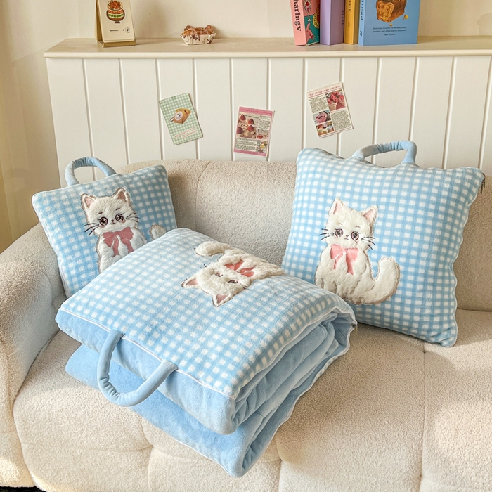 91家纺网 家纺一手货源 找家纺 番茄+ 2025新款牛奶绒哈基米抱枕被 哈基米-格蓝