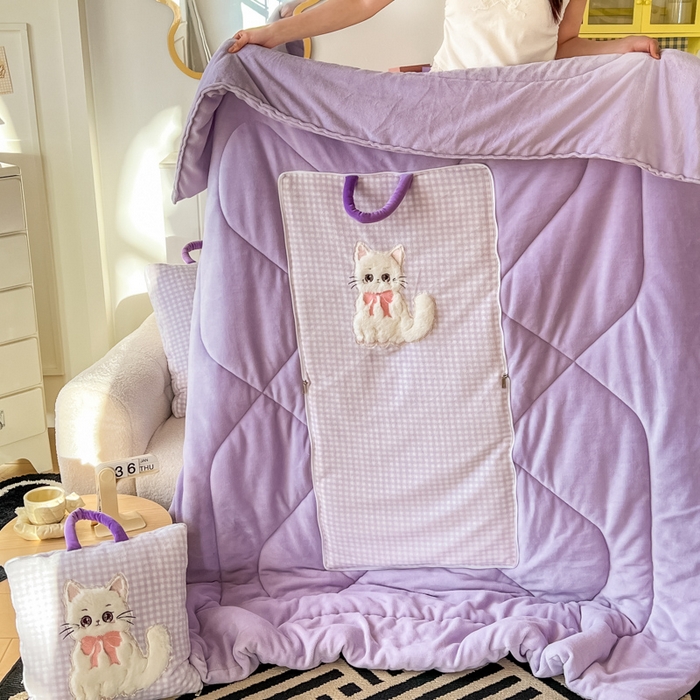 91家纺网 家纺一手货源 找家纺 番茄+ 2025新款牛奶绒哈基米抱枕被 哈基米-格紫