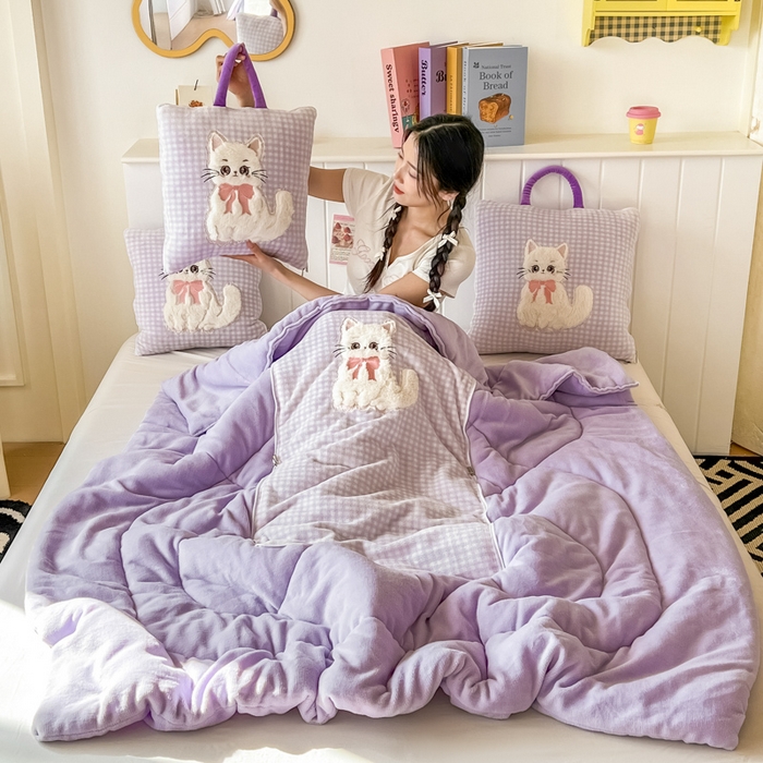 91家纺网 家纺一手货源 找家纺 番茄+ 2025新款牛奶绒哈基米抱枕被 哈基米-格紫