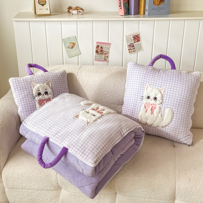 91家纺网 家纺一手货源 找家纺 番茄+ 2025新款牛奶绒哈基米抱枕被 哈基米-格紫