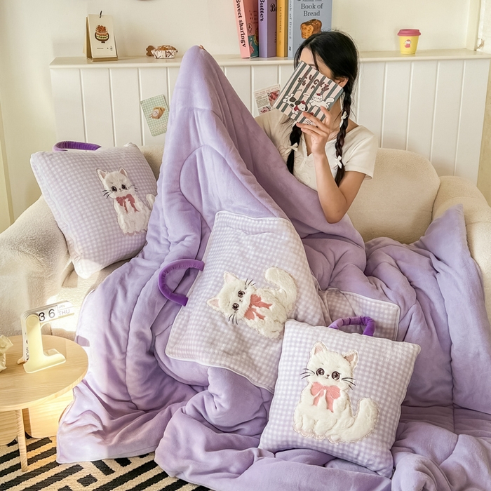 91家纺网 家纺一手货源 找家纺 番茄+ 2025新款牛奶绒哈基米抱枕被 哈基米-格紫