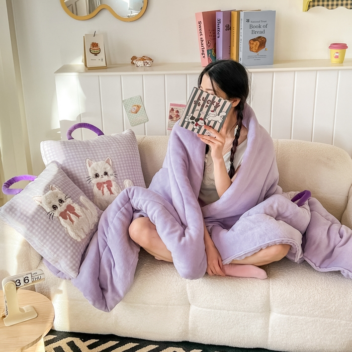 91家纺网 家纺一手货源 找家纺 番茄+ 2025新款牛奶绒哈基米抱枕被 哈基米-格紫