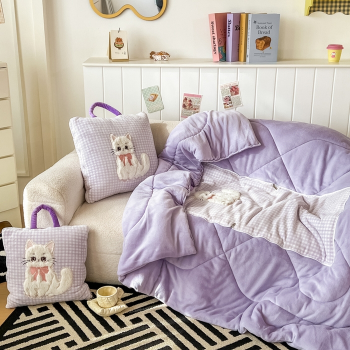 91家纺网 家纺一手货源 找家纺 番茄+ 2025新款牛奶绒哈基米抱枕被 哈基米-格紫
