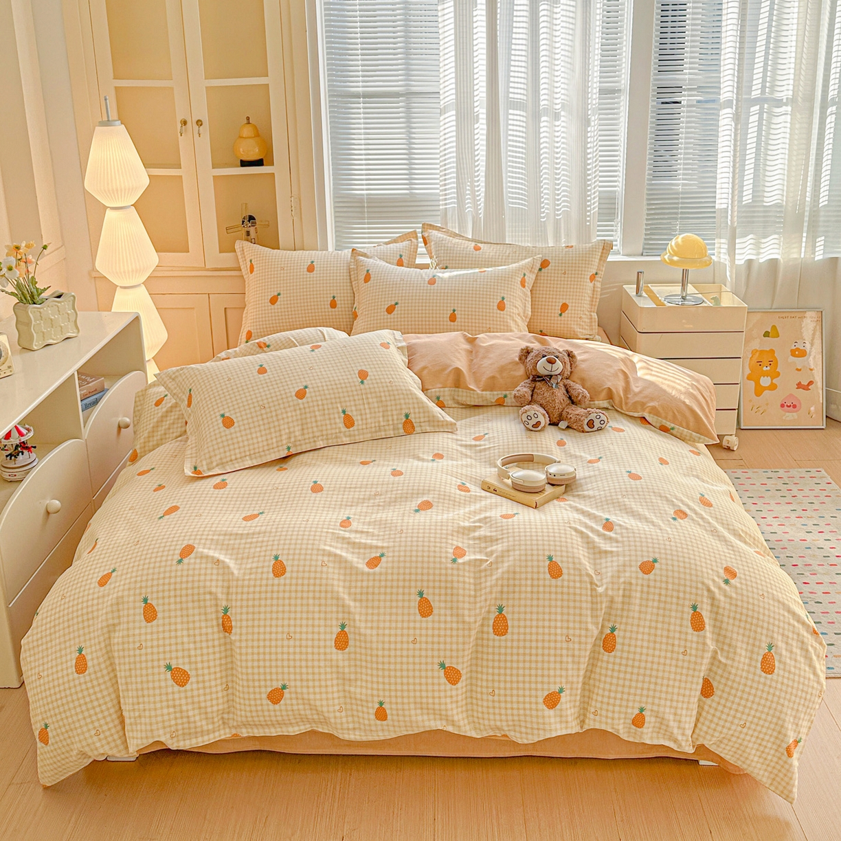 91家纺网 家纺一手货源 找家纺 春雨家居 2026新款全棉印花ins减龄可爱小清新单被套 小菠萝