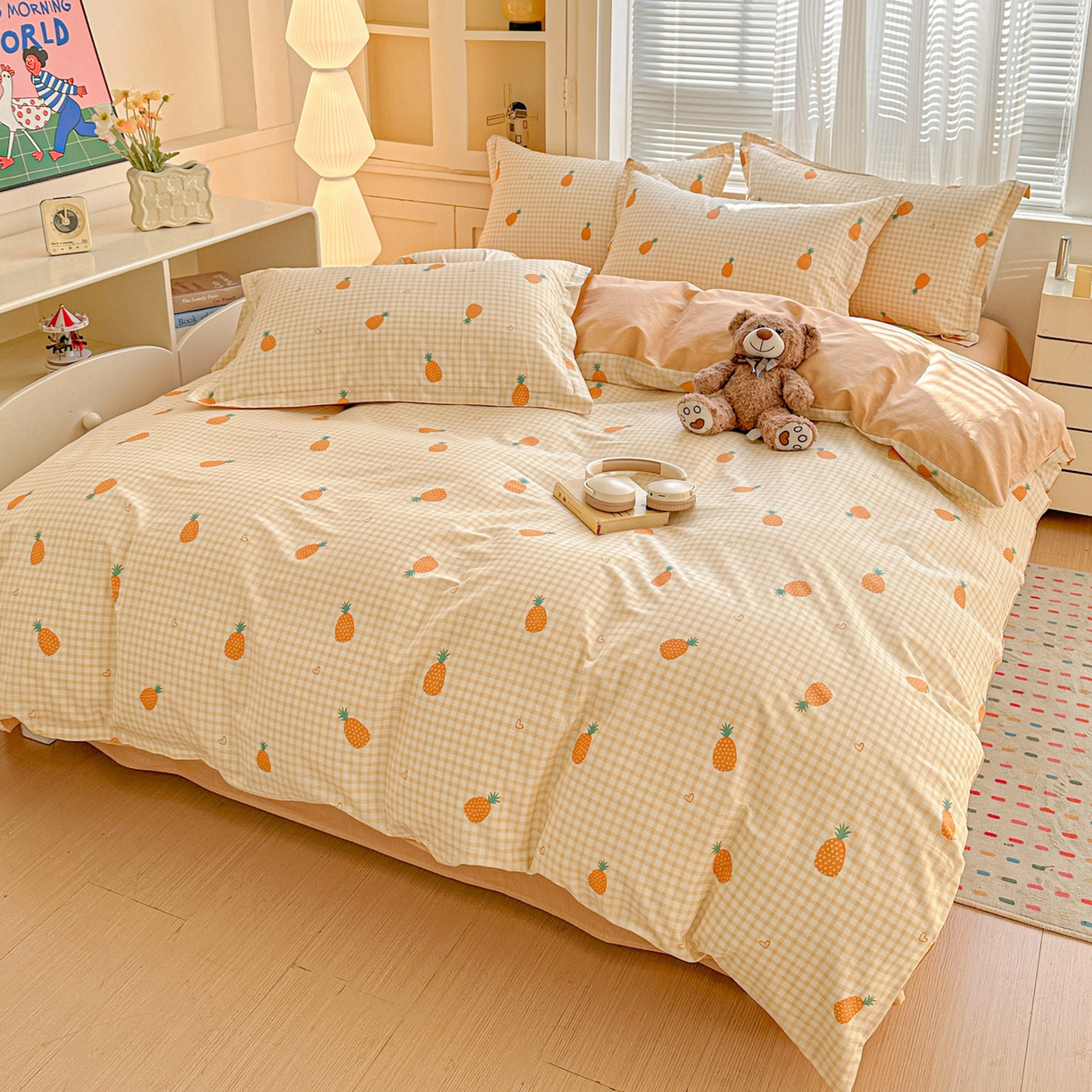 91家纺网 家纺一手货源 找家纺 春雨家居 2026新款全棉印花ins减龄可爱小清新单被套 小菠萝