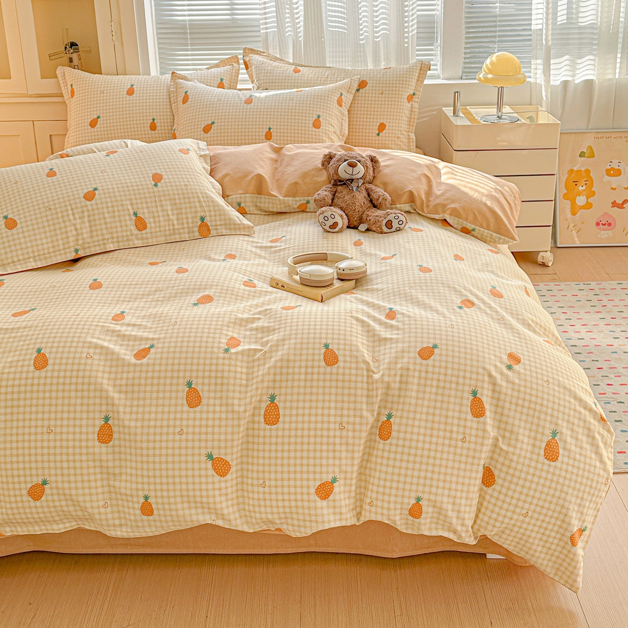 91家纺网 家纺一手货源 找家纺 春雨家居 2026新款全棉印花ins减龄可爱小清新单被套 小菠萝