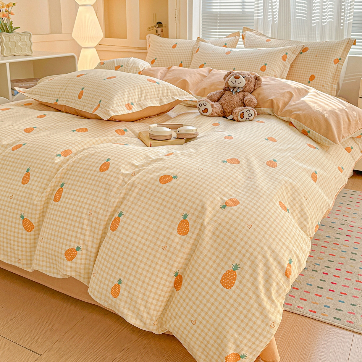 91家纺网 家纺一手货源 找家纺 春雨家居 2026新款全棉印花ins减龄可爱小清新单被套 小菠萝