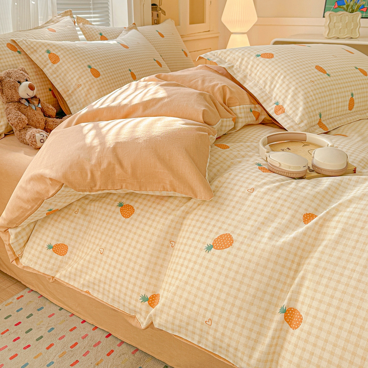 91家纺网 家纺一手货源 找家纺 春雨家居 2026新款全棉印花ins减龄可爱小清新单被套 小菠萝