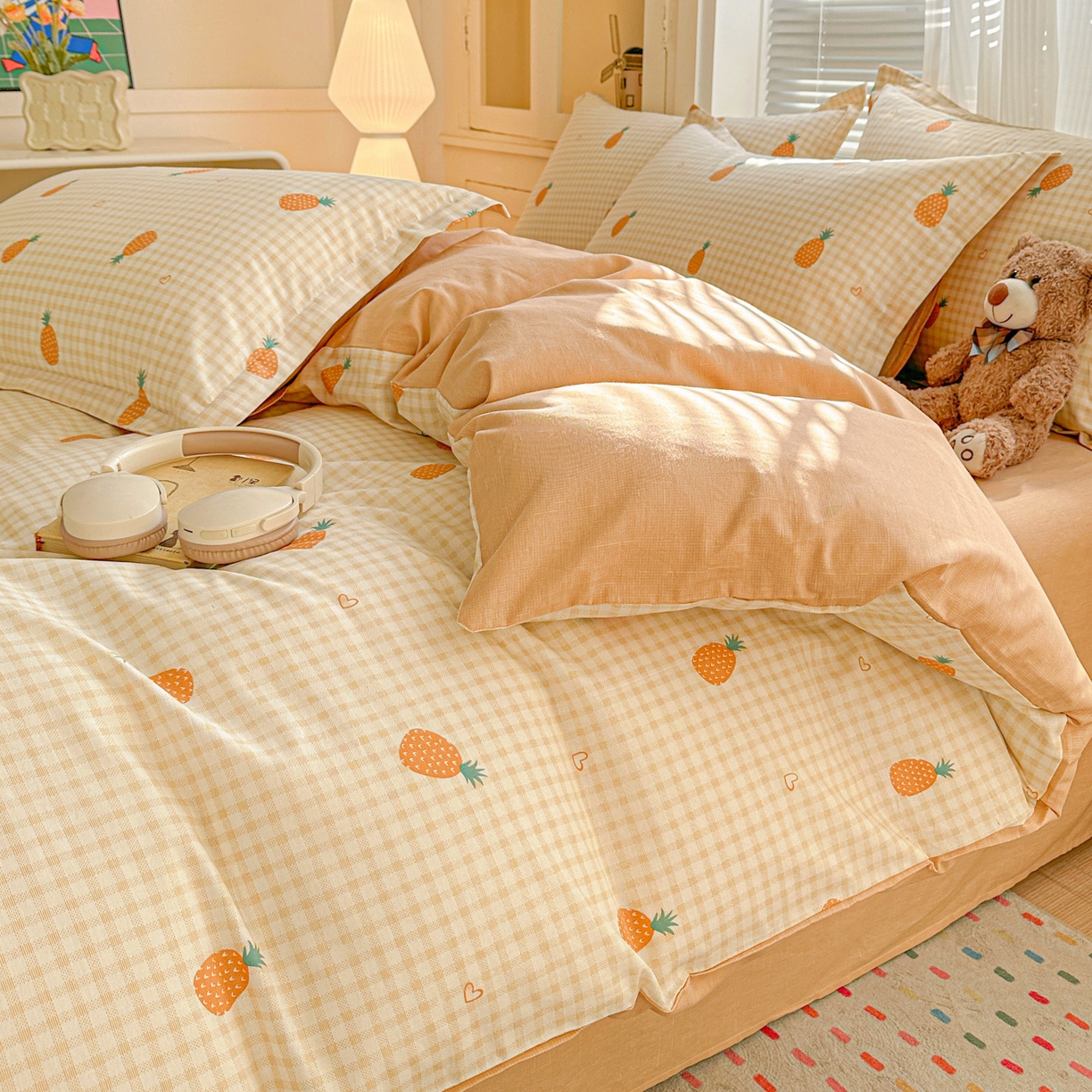 91家纺网 家纺一手货源 找家纺 春雨家居 2026新款全棉印花ins减龄可爱小清新单被套 小菠萝