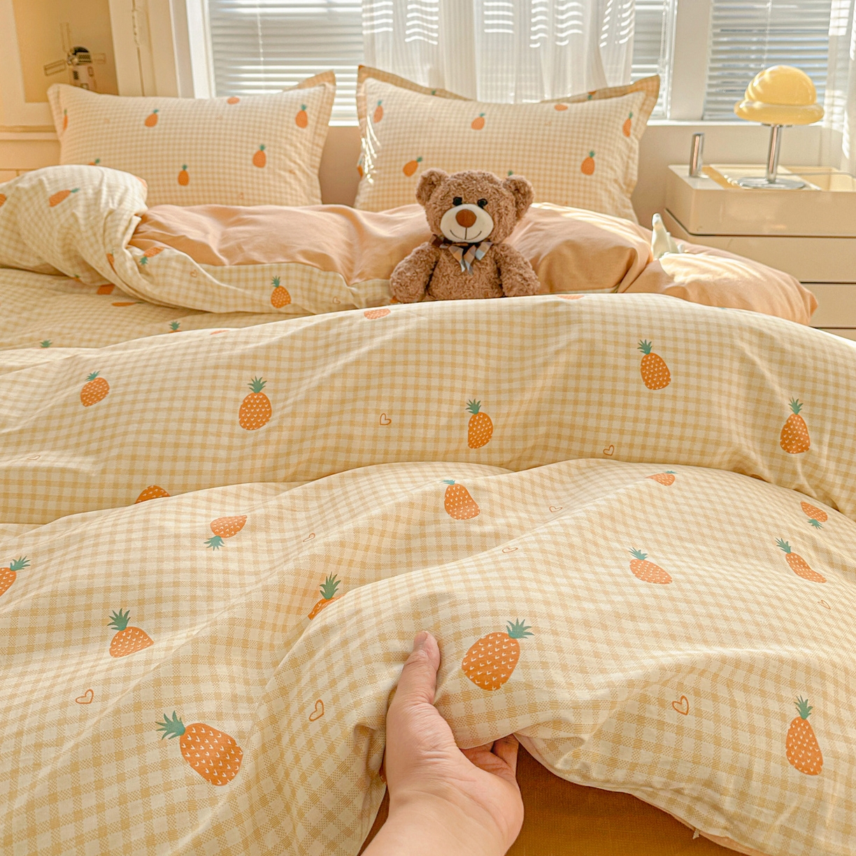 91家纺网 家纺一手货源 找家纺 春雨家居 2026新款全棉印花ins减龄可爱小清新单被套 小菠萝