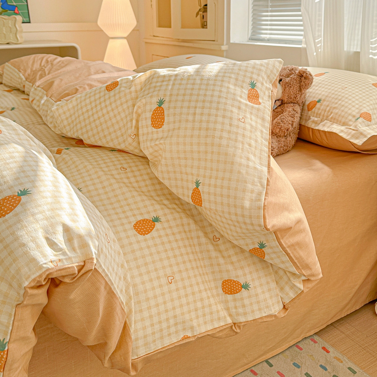 91家纺网 家纺一手货源 找家纺 春雨家居 2026新款全棉印花ins减龄可爱小清新单被套 小菠萝