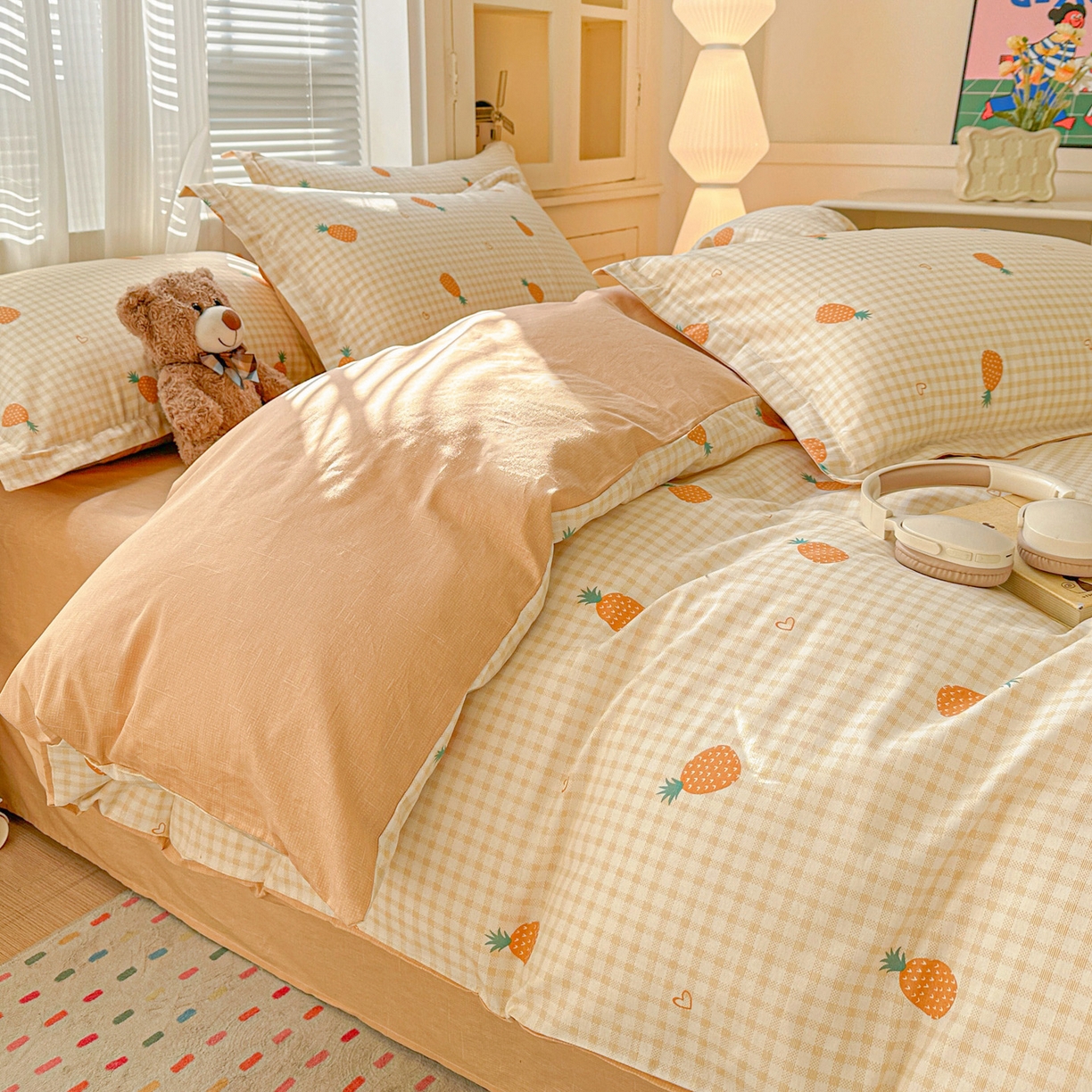 91家纺网 家纺一手货源 找家纺 春雨家居 2026新款全棉印花ins减龄可爱小清新单被套 小菠萝