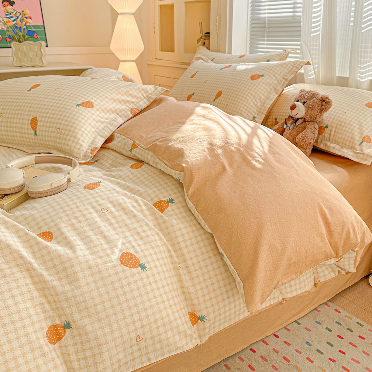 91家纺网 家纺一手货源 找家纺 春雨家居 2026新款全棉印花ins减龄可爱小清新单被套 小菠萝