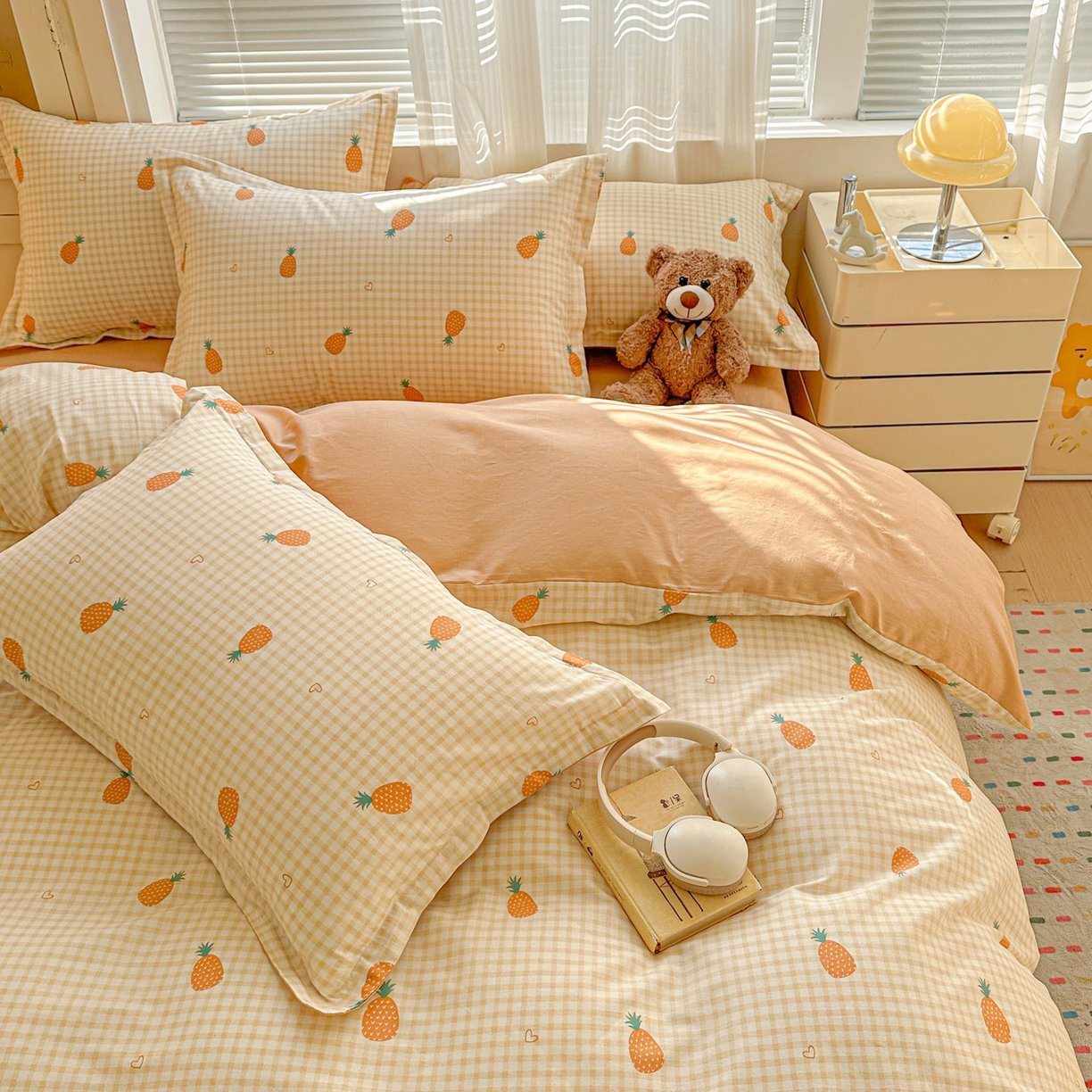 91家纺网 家纺一手货源 找家纺 春雨家居 2026新款全棉印花ins减龄可爱小清新单被套 小菠萝