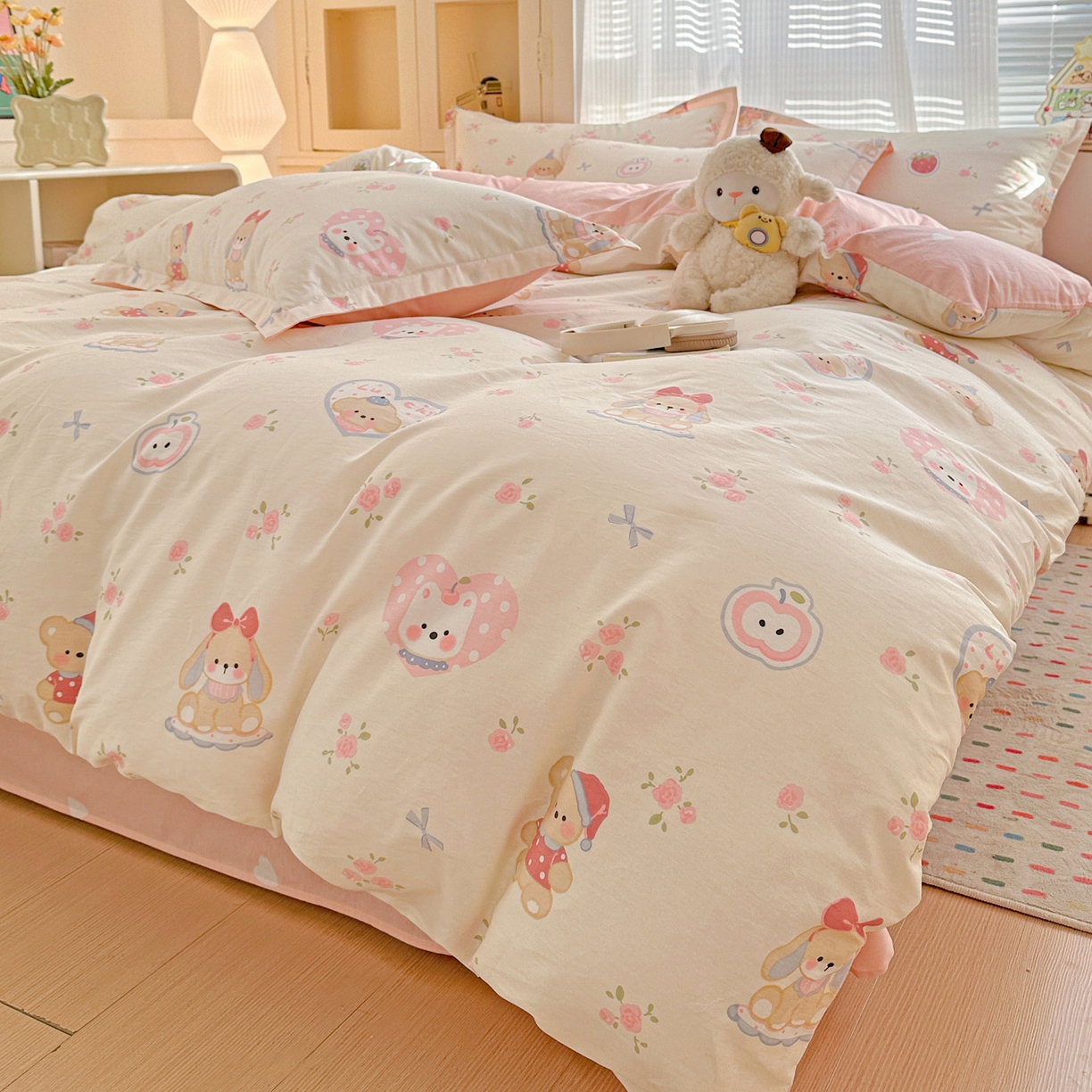 91家纺网 家纺一手货源 找家纺 春雨家居 2026新款全棉印花ins减龄可爱小清新单被套 心动庄园