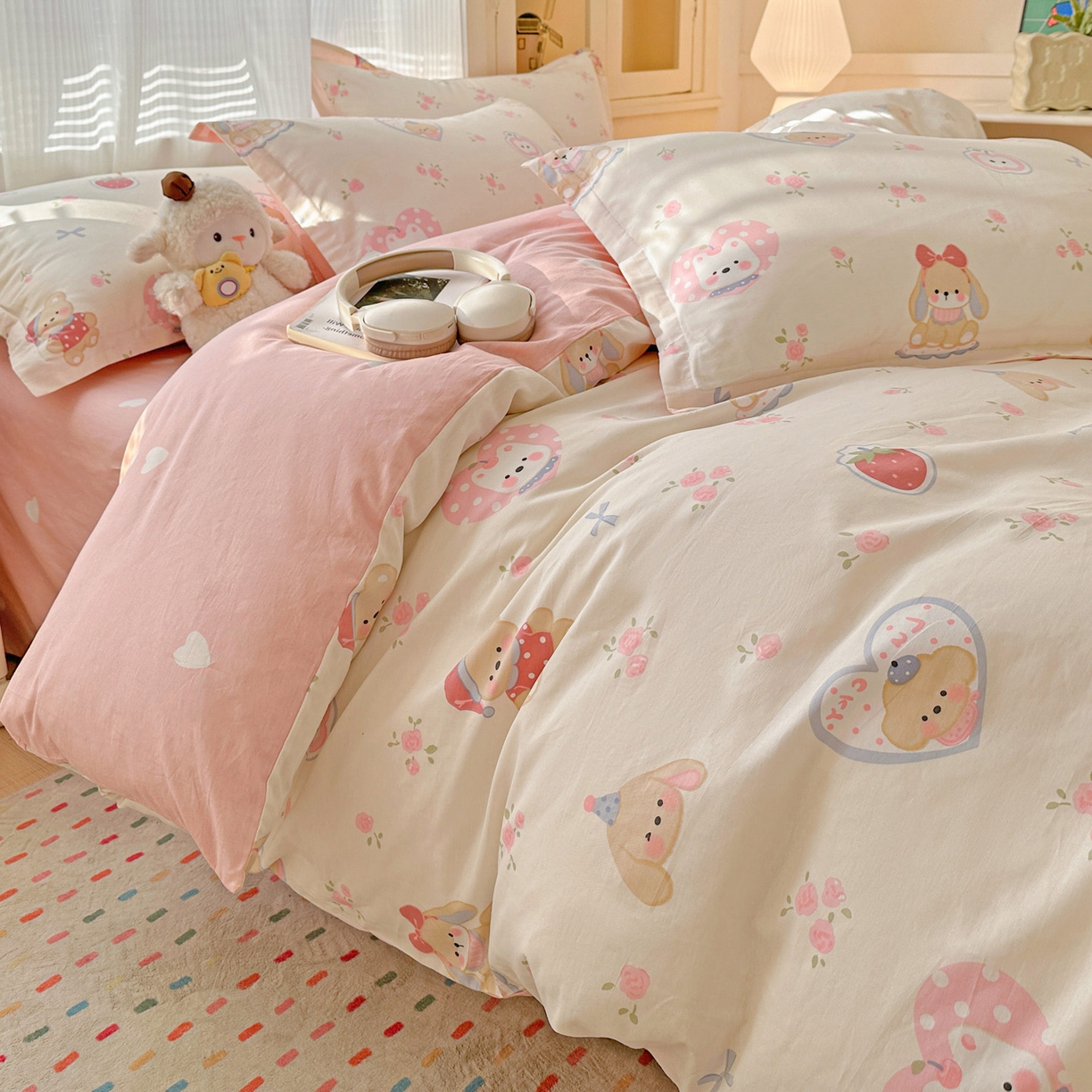 91家纺网 家纺一手货源 找家纺 春雨家居 2026新款全棉印花ins减龄可爱小清新单被套 心动庄园