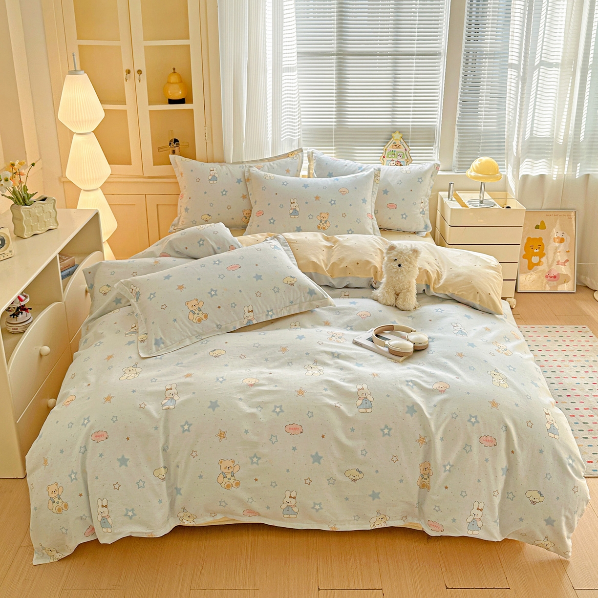 91家纺网 家纺一手货源 找家纺 春雨家居 2026新款全棉印花ins减龄可爱小清新单被套 星星童话园-兰