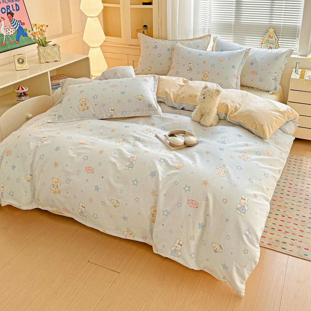 91家纺网 家纺一手货源 找家纺 春雨家居 2026新款全棉印花ins减龄可爱小清新单被套 星星童话园-兰