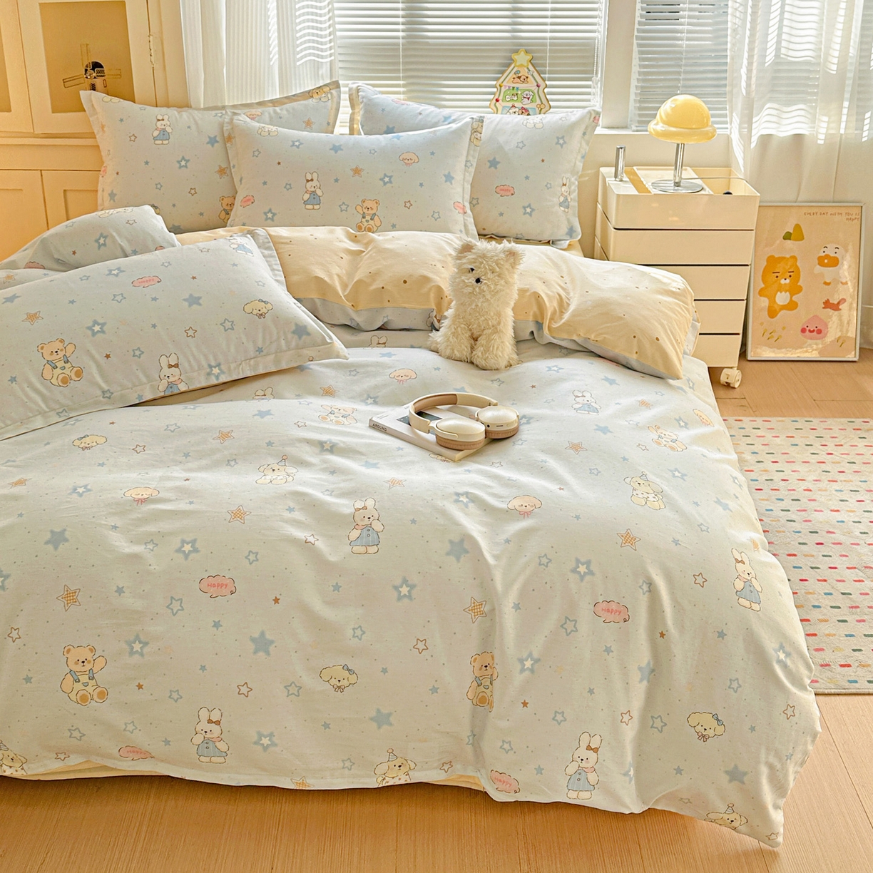 91家纺网 家纺一手货源 找家纺 春雨家居 2026新款全棉印花ins减龄可爱小清新单被套 星星童话园-兰