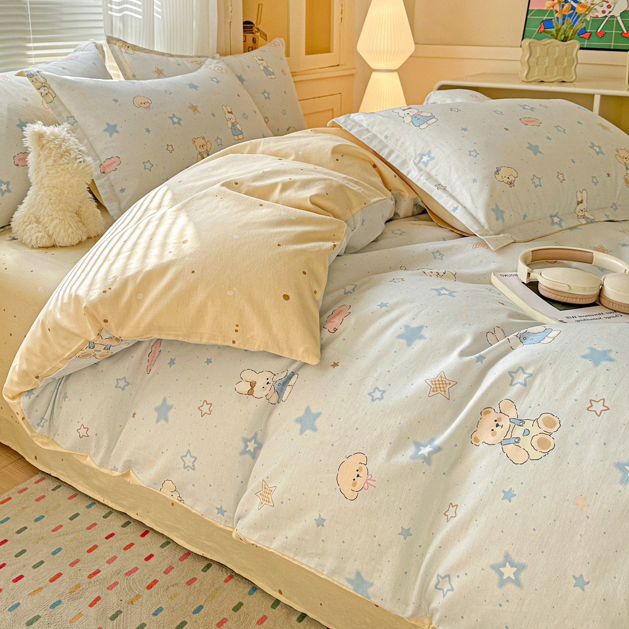 91家纺网 家纺一手货源 找家纺 春雨家居 2026新款全棉印花ins减龄可爱小清新单被套 星星童话园-兰