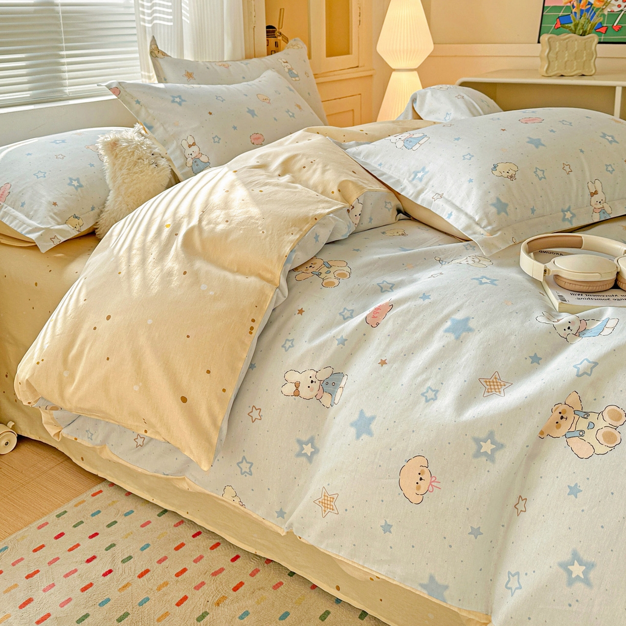 91家纺网 家纺一手货源 找家纺 春雨家居 2026新款全棉印花ins减龄可爱小清新单被套 星星童话园-兰