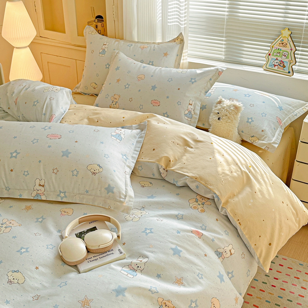 91家纺网 家纺一手货源 找家纺 春雨家居 2026新款全棉印花ins减龄可爱小清新单被套 星星童话园-兰