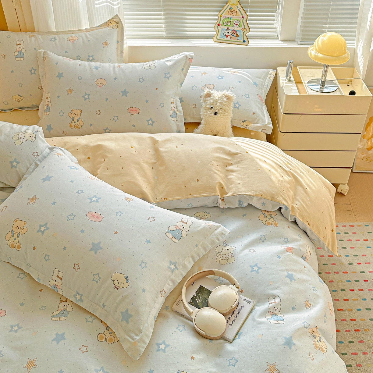 91家纺网 家纺一手货源 找家纺 春雨家居 2026新款全棉印花ins减龄可爱小清新单被套 星星童话园-兰