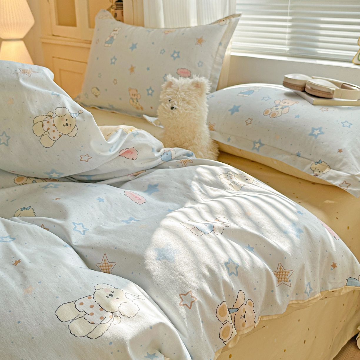 91家纺网 家纺一手货源 找家纺 春雨家居 2026新款全棉印花ins减龄可爱小清新单被套 星星童话园-兰